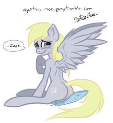 Size: 869x954 | Tagged: safe, artist:mysteryrose, derpy hooves, pegasus, pony, g4, 30 minute art challenge, butt, computer, destruction, laptop computer, plot, simple background, solo, underp, white background, wings