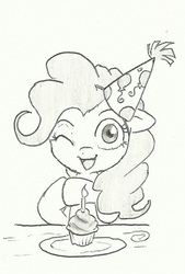 Size: 540x800 | Tagged: safe, artist:joelashimself, pinkie pie, earth pony, pony, g4, cupcake, female, hat, party hat, solo