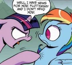 Size: 374x338 | Tagged: safe, idw, official comic, rainbow dash, twilight sparkle, pony, g4, the return of queen chrysalis, spoiler:comic, angry