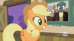 Size: 1280x718 | Tagged: safe, artist:i-shooped-a-pwny, edit, edited screencap, editor:i-shooped-a-pwny, screencap, applejack, apple family reunion, g4, american gothic, barn, night