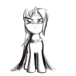 Size: 900x900 | Tagged: safe, artist:sokolas, trixie, g4, cape, clothes, front view, full body, monochrome, simple background, solo, standing, trixie's brooch, trixie's cape, white background