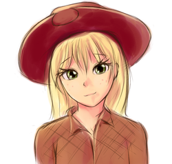 Size: 541x515 | Tagged: safe, applejack, human, g4, bust, female, humanized, portrait, simple background, solo