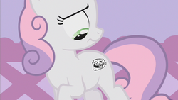 Size: 853x480 | Tagged: safe, sweetie belle, g4, image macro, trollface