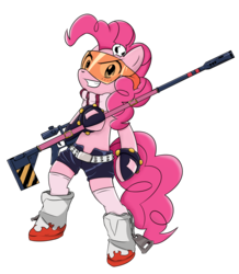 Size: 1651x1894 | Tagged: safe, artist:misterbrony, pinkie pie, earth pony, pony, g4, bipedal, clothes, cosplay, costume, crossover, female, goggles, mare, parody, simple background, smiling, solo, tengen toppa gurren lagann, topless, transparent background, yoko littner