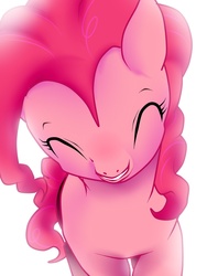 Size: 900x1200 | Tagged: safe, artist:nabe, pinkie pie, earth pony, pony, g4, eyes closed, female, offscreen character, pixiv, pov, simple background, smiling, solo, white background