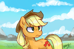 Size: 1200x800 | Tagged: safe, artist:dairry, applejack, earth pony, pony, g4, applejack is not amused, female, solo