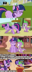 Size: 570x1280 | Tagged: safe, edit, spike, twilight sparkle, g4, constipated, denial, letter, pregnant, pregnant edit, struggling