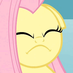 Size: 500x501 | Tagged: safe, fluttershy, pony, g4, keep calm and flutter on, angry, animated, constipated, eyes closed, female, floppy ears, flutterfrown, frown, rustled, solo, vibrating