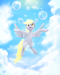 Size: 800x1000 | Tagged: safe, artist:monteruis, derpy hooves, pegasus, pony, g4, bubble, female, mare, solo