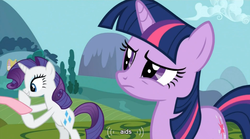 Size: 765x424 | Tagged: safe, screencap, rarity, twilight sparkle, g4, keep calm and flutter on, youtube caption