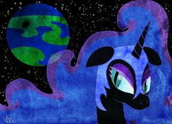 Size: 900x649 | Tagged: safe, artist:luckytohru, nightmare moon, g4, planet