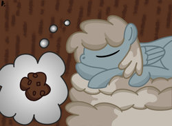 Size: 1044x765 | Tagged: safe, artist:luckytohru, dust devil, pony, g4, dream, dust, sleeping, solo, thought bubble