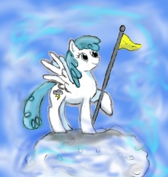 Size: 605x635 | Tagged: safe, artist:spectacles-ak, lightning bolt, white lightning, pegasus, pony, g4, cloud, cloudy, female, flag, mare, solo