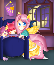 Size: 5000x6000 | Tagged: safe, artist:pinkiepietyme, apple bloom, fluttershy, scootaloo, human, g4, absurd resolution, clothes, dress, duo, eared humanization, humanized, tailed humanization, winged humanization