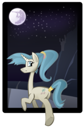 Size: 725x1102 | Tagged: safe, artist:flutterwhat, allie way, pony, unicorn, g4, female, looking back, mare, mare in the moon, moon, night, solo