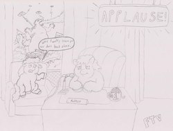 Size: 1500x1131 | Tagged: safe, artist:santanon, fluffy pony, applause sign, fluffy pony original art, talk show