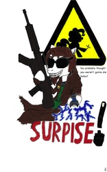 Size: 1477x2367 | Tagged: safe, crossover, gun, middle finger, ponified, postal, postal dude, sunglasses