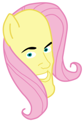 Size: 613x882 | Tagged: safe, fluttershy, human, g4, aside glance, chintastic, grin, humanized, looking at you, meme, simple background, smiling, solo, three quarter view, transparent background