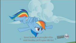 Size: 1366x768 | Tagged: safe, screencap, rainbow dash, g4, keep calm and flutter on, youtube caption