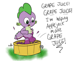 Size: 980x783 | Tagged: safe, artist:dirty-dan-harris, spike, dragon, g4, grape stomping, grapes, implied applejack, male