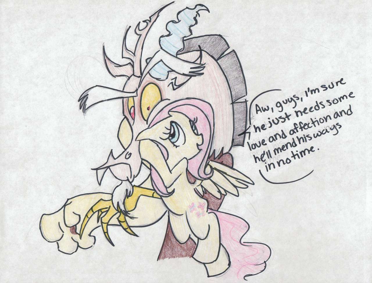 Safe Artist Fillyblue Discord Fluttershy Draconequus