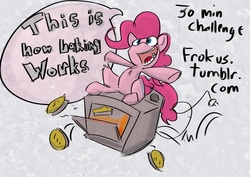 Size: 962x682 | Tagged: safe, artist:cider, pinkie pie, g4, 30 minute art challenge, baking, cooking, oven, pie, this will end in tears and/or breakfast