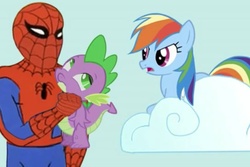 Size: 960x640 | Tagged: safe, rainbow dash, spike, g4, 60s spider-man, male, spider-man