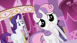 Size: 1280x720 | Tagged: safe, artist:dtkraus, edit, screencap, rarity, sweetie belle, g4, carousel boutique, wat