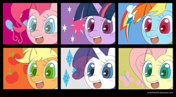 Size: 4430x2450 | Tagged: safe, artist:zamusmjolnir, applejack, fluttershy, pinkie pie, rainbow dash, rarity, twilight sparkle, g4, mane six, panel