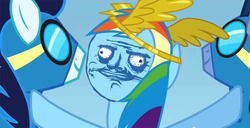 Size: 1063x546 | Tagged: safe, edit, edited screencap, screencap, rainbow dash, soarin', wave chill, g4, sonic rainboom (episode), bloodshot eyes, fixed, me gusta, meme, wonderbolts