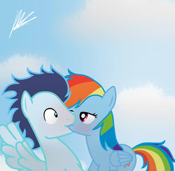 Size: 900x878 | Tagged: safe, artist:mlpfim135, rainbow dash, soarin', g4, blushing, female, kissing, male, ship:soarindash, shipping, straight