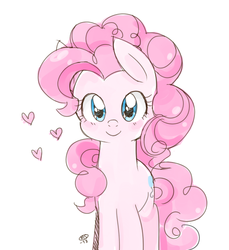 Size: 550x600 | Tagged: safe, artist:milk4ppl, pinkie pie, earth pony, pony, g4, blushing, cute, diapinkes, female, heart, looking at you, ponk, simple background, smiling, solo, white background