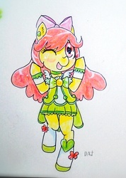 Size: 493x693 | Tagged: safe, artist:danadyu, apple bloom, g4, magical girl, parody, precure, smile precure, traditional art