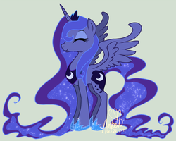 Size: 960x768 | Tagged: safe, artist:ambunny, princess luna, pony, g4, cute, eyes closed, female, happy, smiling, solo, spread wings