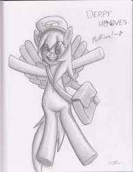 Size: 2550x3289 | Tagged: safe, artist:shadewingz, derpy hooves, pegasus, pony, g4, female, hat, mailbag, mare, solo, traditional art