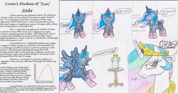 Size: 4860x2548 | Tagged: safe, artist:shadewingz, princess celestia, princess luna, g4, clothes, comic, socks, traditional art