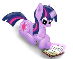 Size: 1024x823 | Tagged: safe, artist:php120, twilight sparkle, pony, unicorn, g4, book, female, lying down, magic, magic aura, mare, reading, simple background, solo, unicorn twilight, white background