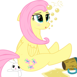 Size: 1000x1000 | Tagged: safe, artist:bajanic, angel bunny, fluttershy, g4, blushing, burp, butt, drunk, drunkershy, plot, sitting on person