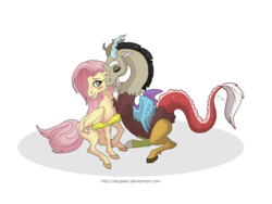 Size: 4000x3000 | Tagged: safe, artist:almairis, discord, fluttershy, draconequus, pegasus, pony, g4, blushing, female, lip bite, male, mare, ship:discoshy, shipping, simple background, straight, transparent background