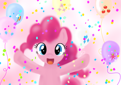 Size: 3000x2121 | Tagged: safe, artist:azzu-nyan, pinkie pie, earth pony, pony, g4, balloon, confetti, female, solo