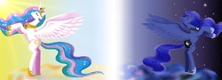 Size: 8246x2975 | Tagged: safe, artist:azzu-nyan, princess celestia, princess luna, g4