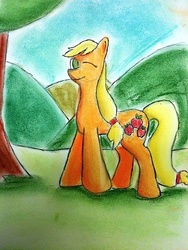 Size: 768x1024 | Tagged: artist needed, safe, applejack, earth pony, pony, g4, female, solo, traditional art, wink