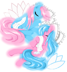 Size: 2800x3000 | Tagged: safe, artist:mollyfisen, aloe, lotus blossom, earth pony, pony, g4, female, mare, simple background, sleeping, spa twins, transparent background