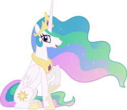 Size: 5880x5080 | Tagged: safe, artist:90sigma, princess celestia, alicorn, pony, g4, absurd resolution, female, jewelry, looking at you, mare, regalia, simple background, sitting, solo, transparent background, vector