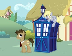 Size: 2100x1628 | Tagged: safe, artist:paulbalkony, derpy hooves, doctor whooves, time turner, earth pony, pegasus, pony, g4, doctor who, female, male, mare, stallion, tardis