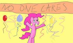 Size: 1280x766 | Tagged: safe, pinkie pie, g4, balloon, banner, happy, party, streamers