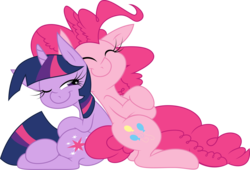 Size: 6134x4180 | Tagged: dead source, safe, artist:daydreamsyndrom, artist:leadhooves, pinkie pie, twilight sparkle, g4, absurd resolution, eyes closed, female, lesbian, ship:twinkie, shipping, simple background, transparent background, vector