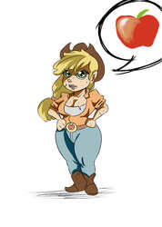 Size: 1280x1795 | Tagged: safe, artist:sundown, applejack, human, g4, applebucking thighs, chibi, female, humanized, solo