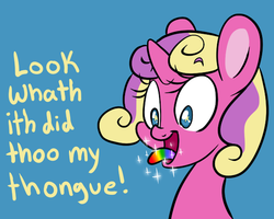 Size: 500x399 | Tagged: safe, artist:srsishere, princess skyla, alicorn, pony, g4, rainbow, sparkles, tongue out, tumblr