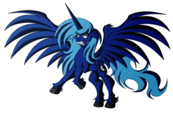 Size: 2457x1634 | Tagged: safe, artist:animewave, princess luna, hengstwolf, werewolf, g4, female, simple background, solo, spread wings, transparent background, wereluna